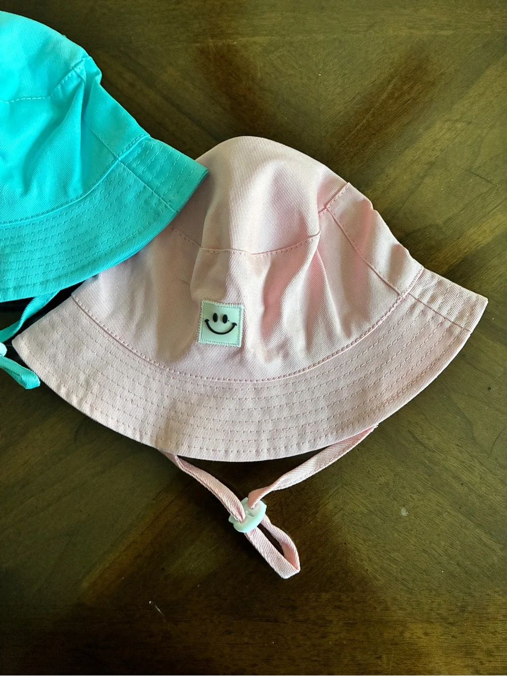 Twin Toddler 9-18 mos Boy Girl Bucket Hats Adjustable Chin Strap, Pink Blue NEW!